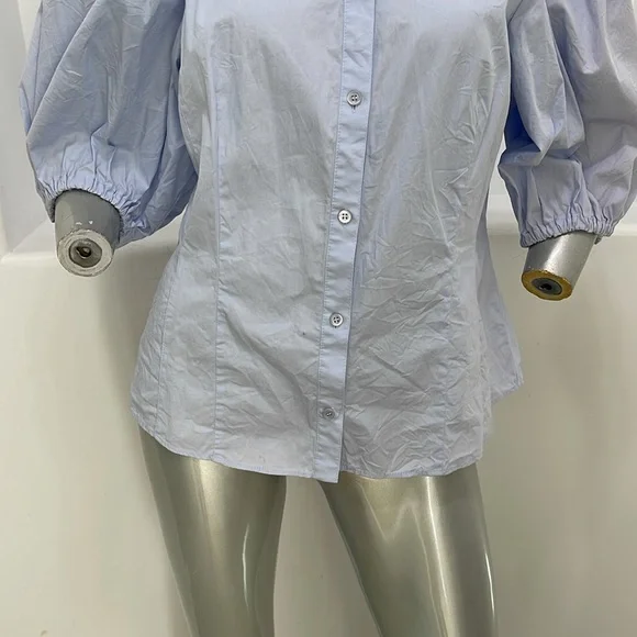 Karen Millen Quarter Balloon Sleeves Blue Button Up Shirt Top K4 - Picture 7 of 13